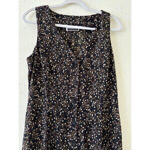 Vintage Contempo Casuals Black Floral Sleeveless Button Front Midi Dress